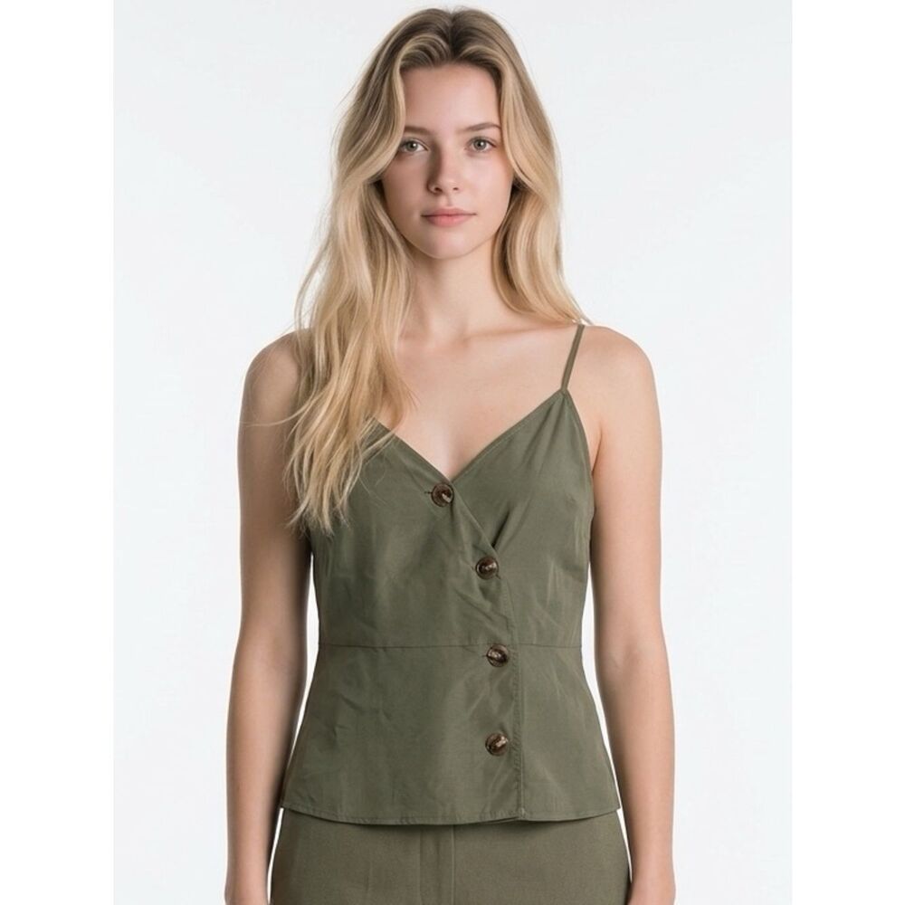 EXPRESS | NEW Olive Green Asymmetrical Button-Front Tank Top Women’s Size Medium
